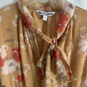 Walter Baker Mustard Floral Blouse with Tie-Neck